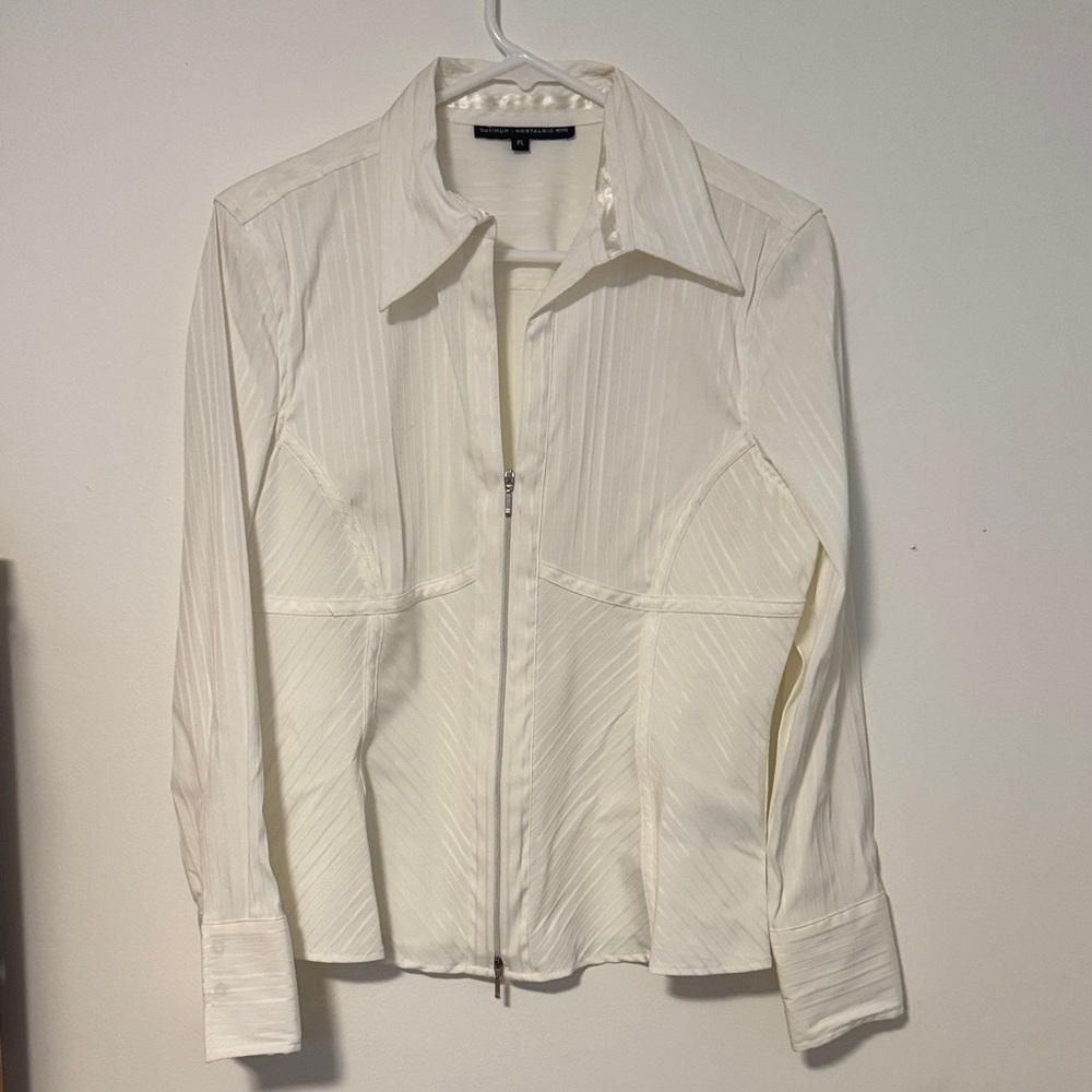 White Zip-Up Collared Blouse/jacket